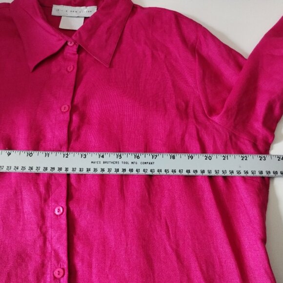It's a New Vision 100% Linen Button Down Blouse Size 2XL Pink Relaxed Side Slits - Picture 4 of 8